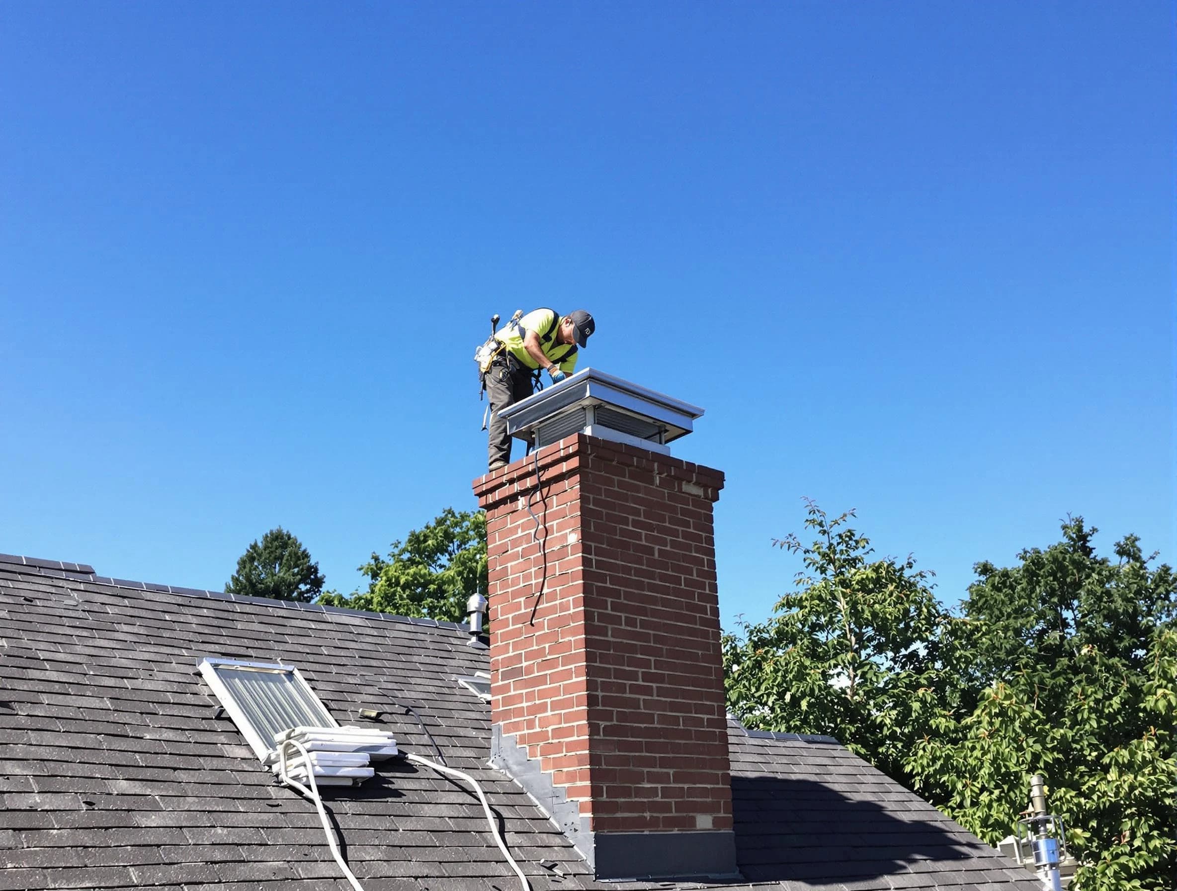 Roswell Chimney Sweep technician measuring a chimney cap in Roswell, GA