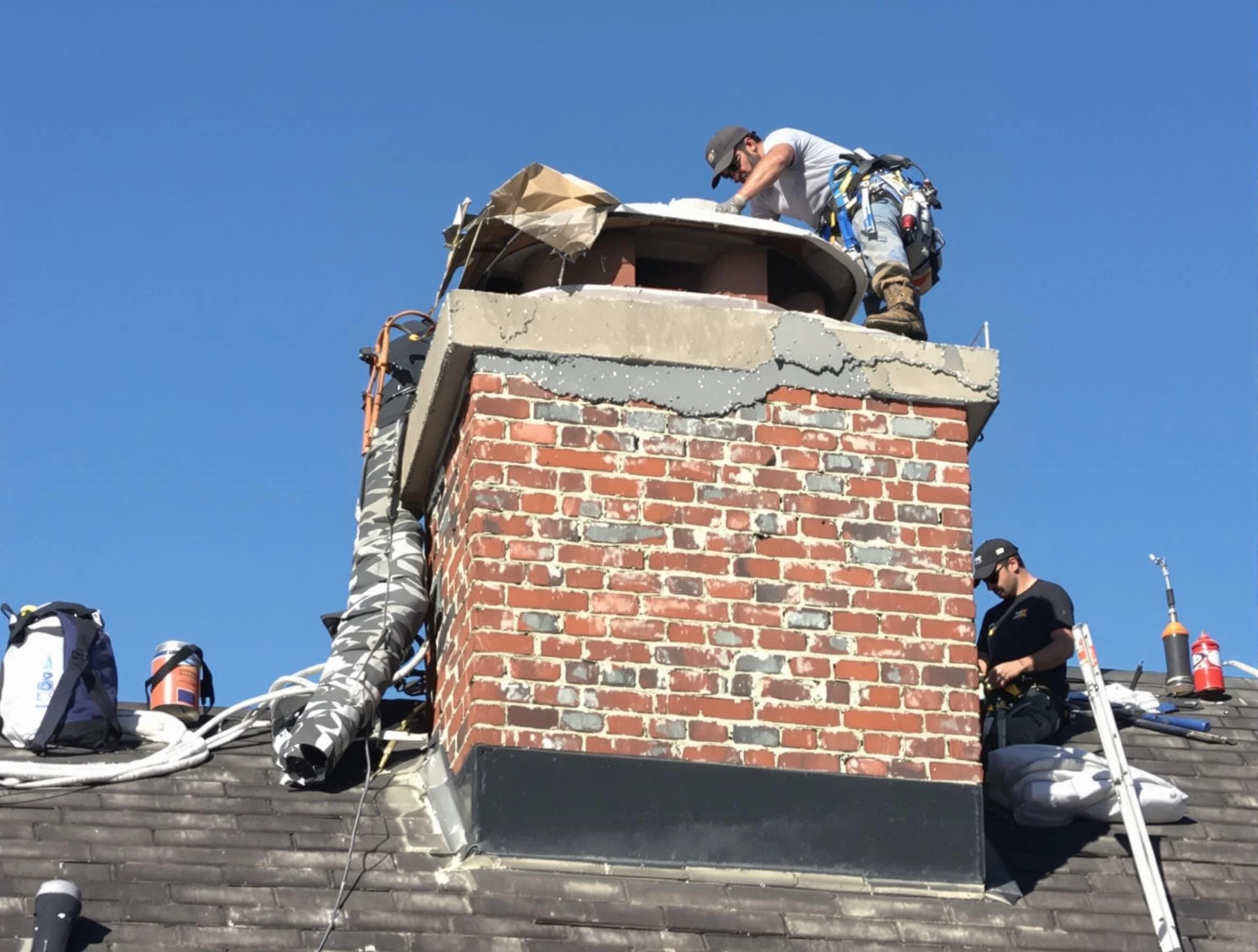 Roswell Chimney Sweep installing a custom chimney crown in Roswell, GA