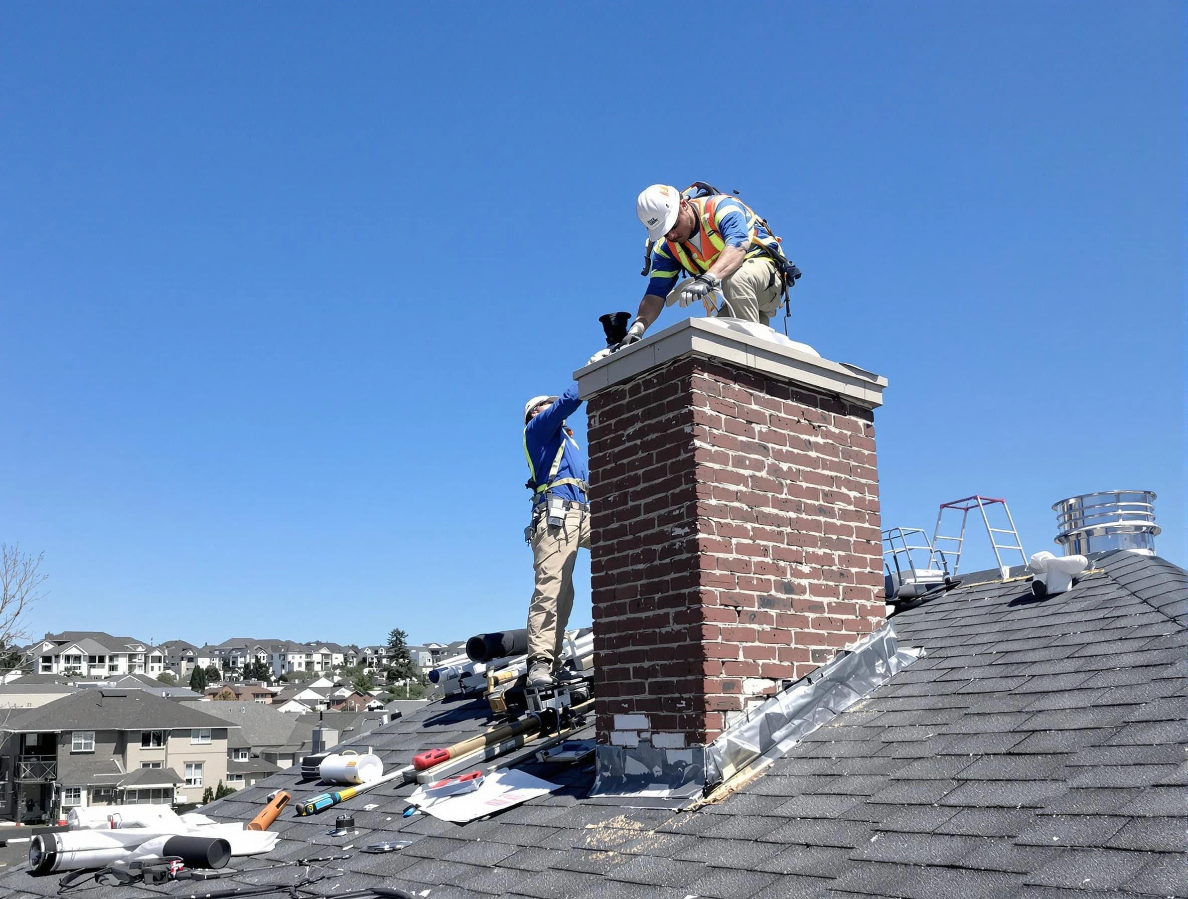 Roswell Chimney Sweep repairing a chimney crown in Roswell, GA