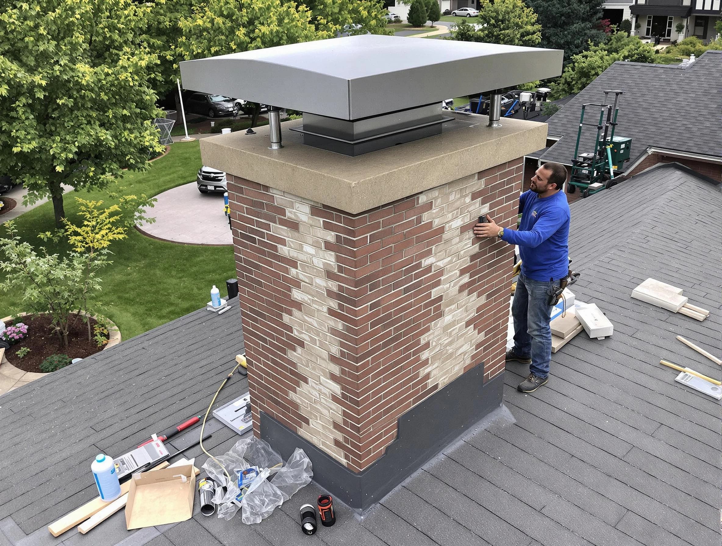 Roswell Chimney Sweep team working on a custom chimney remodel in Roswell, GA