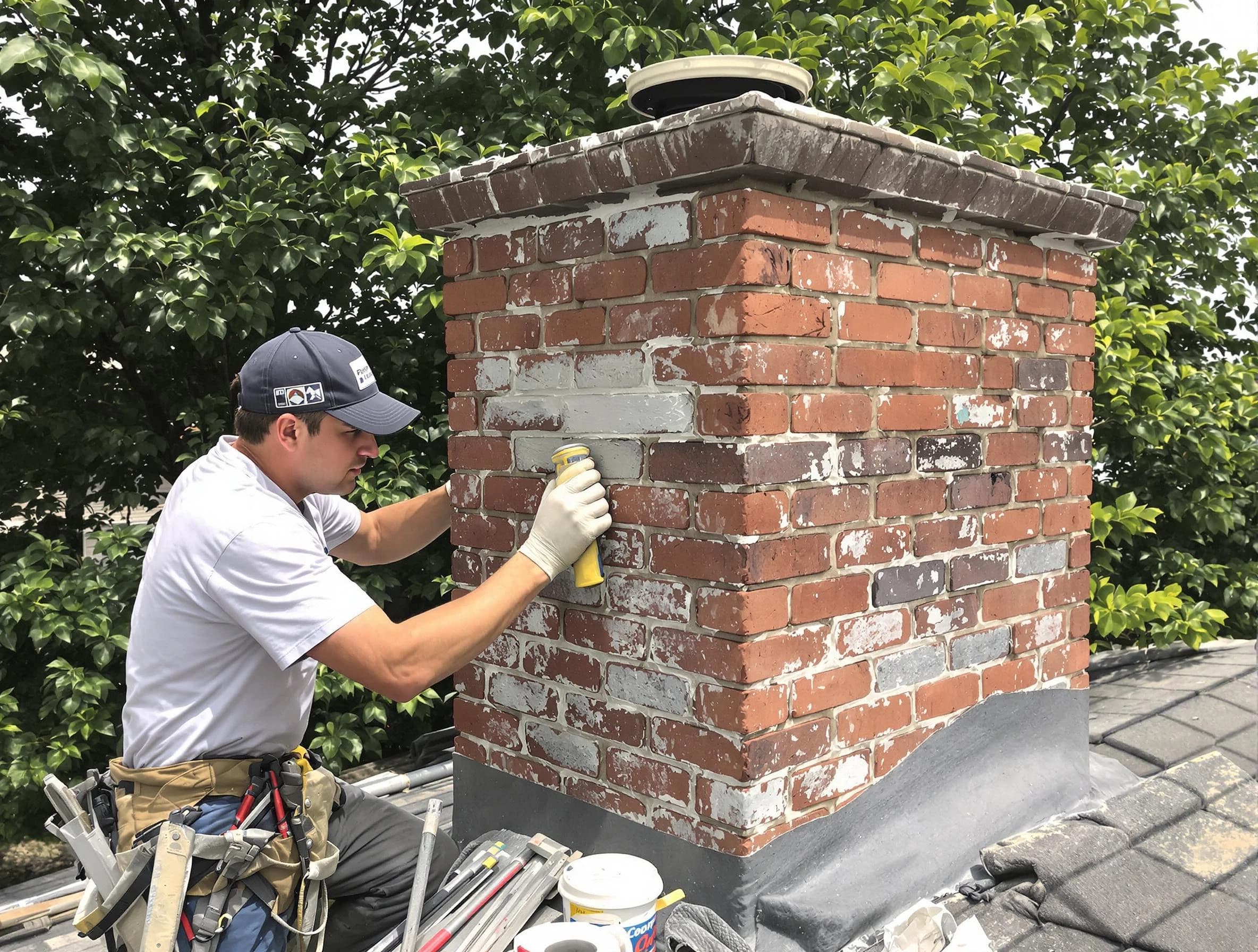 Roswell Chimney Sweep restoring an aging chimney in Roswell, GA