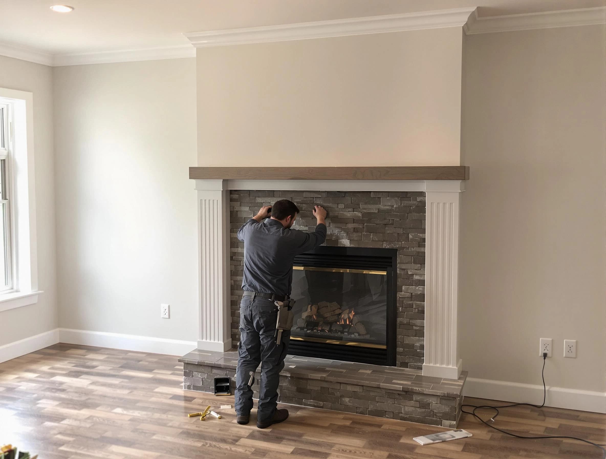 Roswell Chimney Sweep finishing a custom fireplace install in Roswell, GA