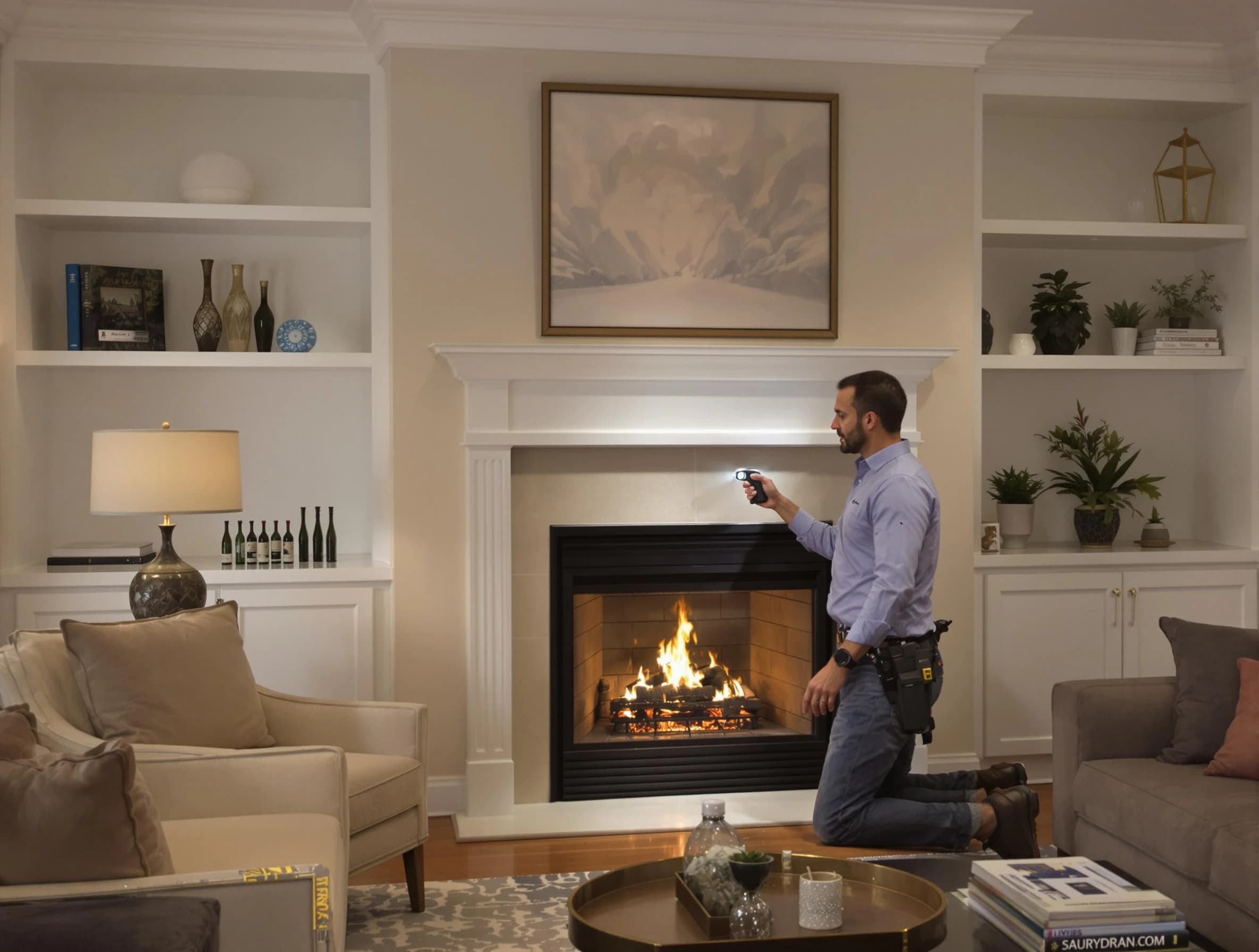 Roswell Chimney Sweep conducting a fireplace safety inspection in Roswell, GA