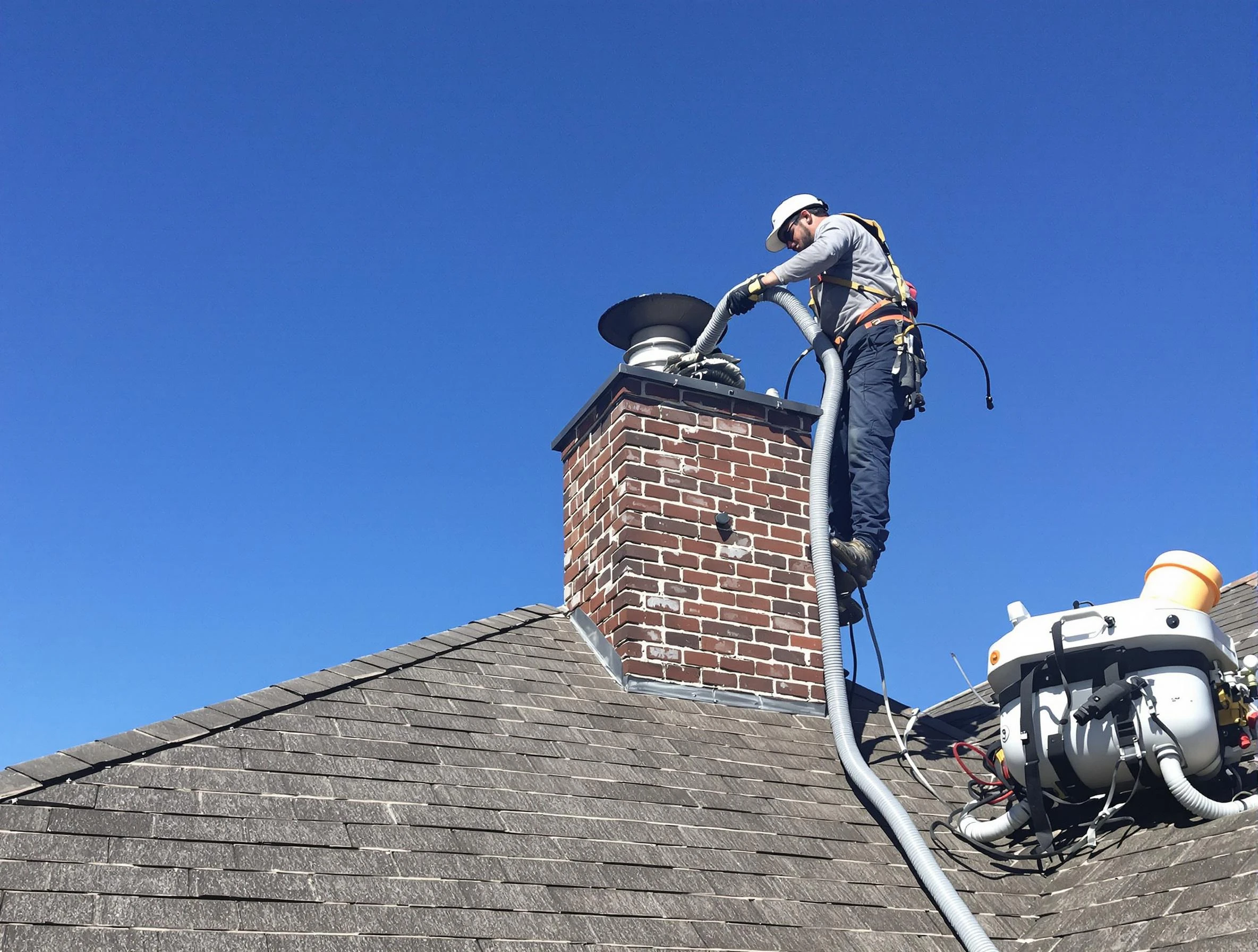 Dedicated Roswell Chimney Sweep team member cleaning a chimney in Roswell, GA