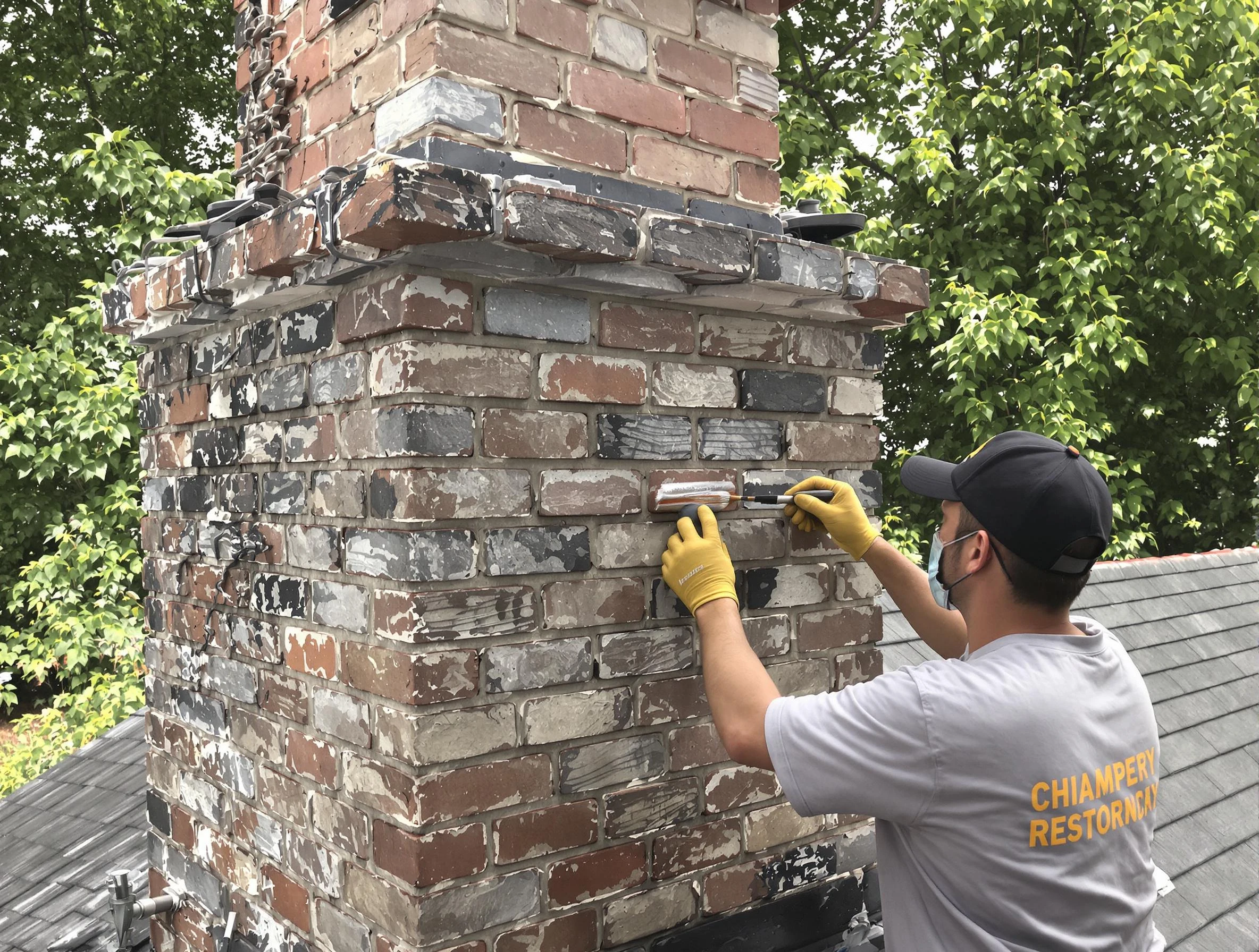 In-progress chimney restoration by Roswell Chimney Sweep in Roswell, GA